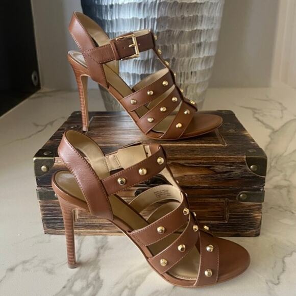 Michael Micheal Kors Jagger Studded Stiletto Sandals in Brown - Picture 6 of 9